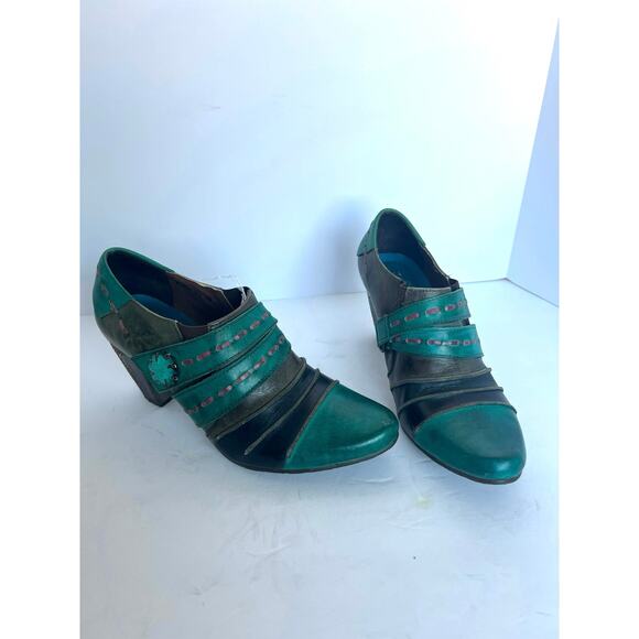 L'Artiste by Spring Step Wondrous Teal Leather Dressy Block Heel Bootie Shoe 8.5 - Picture 2 of 12